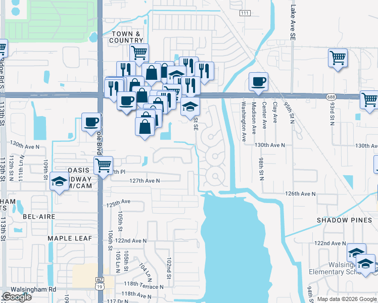 map of restaurants, bars, coffee shops, grocery stores, and more near 12874 101st Street Southeast in Largo