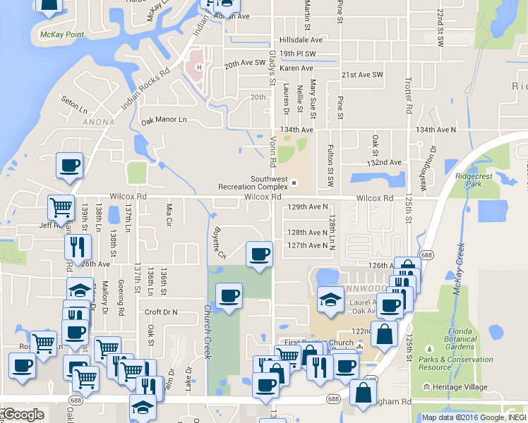 map of restaurants, bars, coffee shops, grocery stores, and more near 12900 Vonn Road in Largo