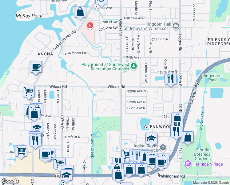 map of restaurants, bars, coffee shops, grocery stores, and more near 12900 Vonn Road in Largo