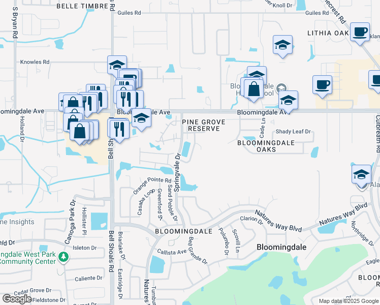 map of restaurants, bars, coffee shops, grocery stores, and more near 3617 Pine Knot Drive in Valrico