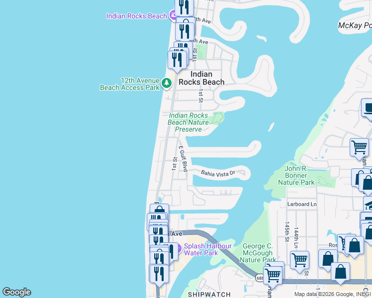 map of restaurants, bars, coffee shops, grocery stores, and more near 825B East Gulf Boulevard in Indian Rocks Beach