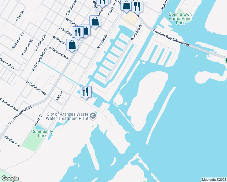 map of restaurants, bars, coffee shops, grocery stores, and more near 1126 Bay Street in Aransas Pass