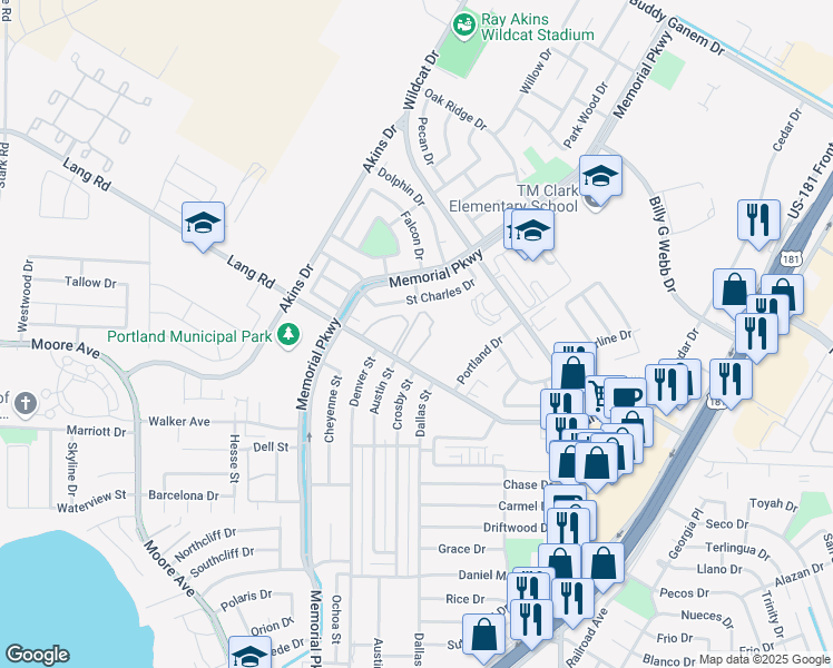 map of restaurants, bars, coffee shops, grocery stores, and more near 406 Lang Road in Portland