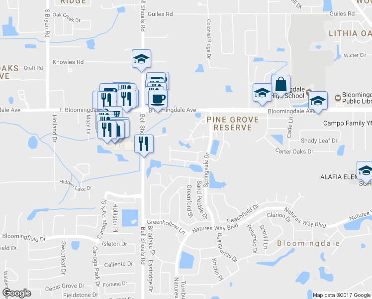 map of restaurants, bars, coffee shops, grocery stores, and more near 1122 Georgia Trace Avenue in Valrico