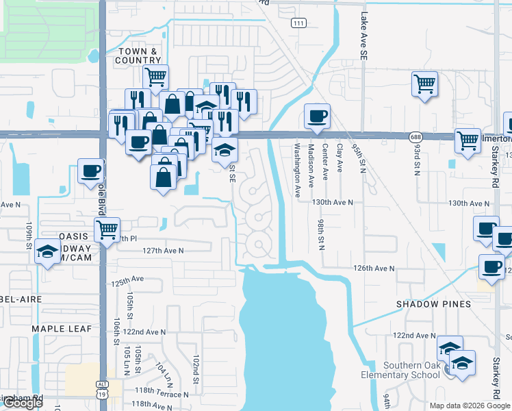 map of restaurants, bars, coffee shops, grocery stores, and more near 195 4 Seasons Estates in Largo