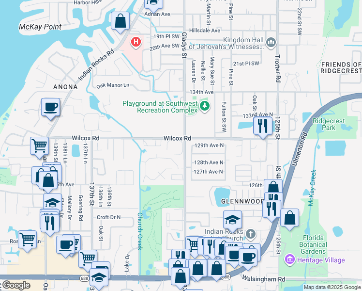 map of restaurants, bars, coffee shops, grocery stores, and more near 12900 Vonn Road in Largo