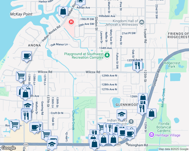 map of restaurants, bars, coffee shops, grocery stores, and more near 12900 Vonn Road in Largo