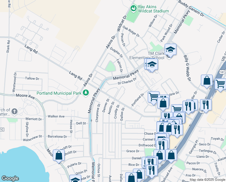 map of restaurants, bars, coffee shops, grocery stores, and more near 410 Lang Road in Portland