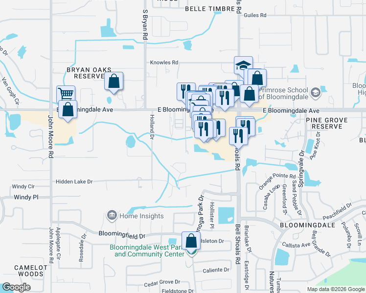 map of restaurants, bars, coffee shops, grocery stores, and more near 3415 Maze Lane in Brandon