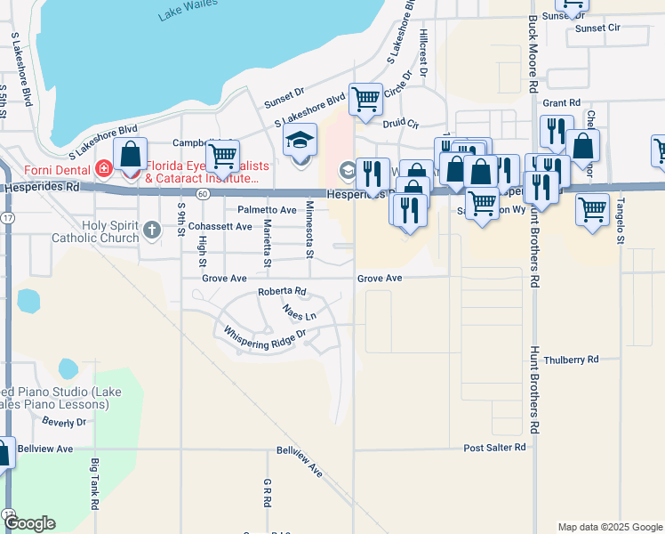map of restaurants, bars, coffee shops, grocery stores, and more near 700 South 11th Street in Lake Wales