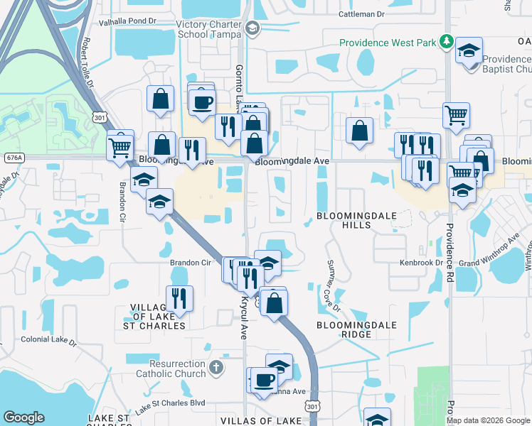 map of restaurants, bars, coffee shops, grocery stores, and more near 6241 Osprey Lake Circle in Riverview