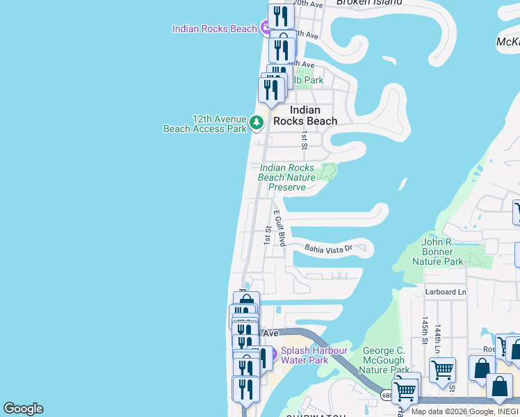 map of restaurants, bars, coffee shops, grocery stores, and more near 817 Gulf Boulevard in Indian Rocks Beach