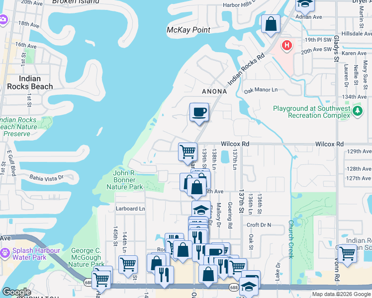 map of restaurants, bars, coffee shops, grocery stores, and more near 14005 Silver Oak Circle in Largo