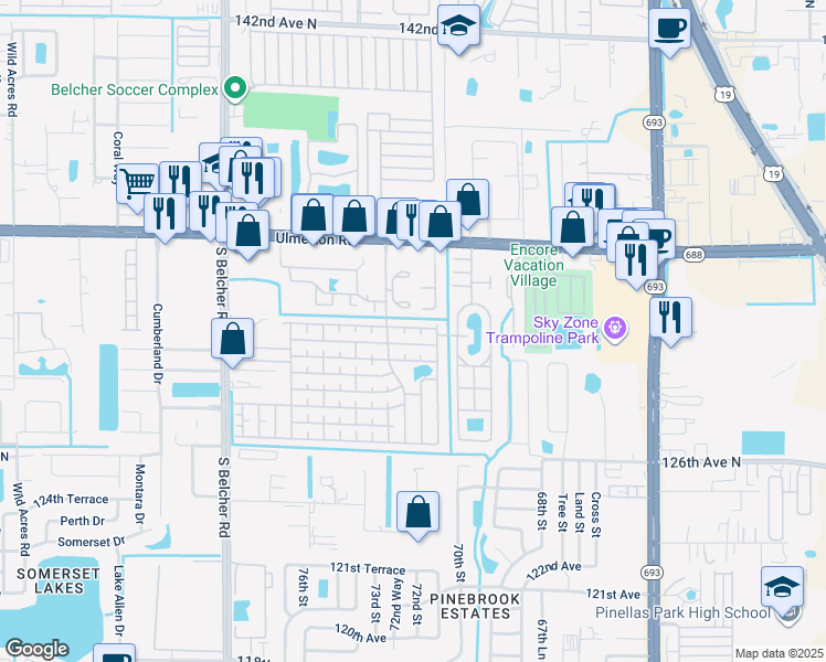 map of restaurants, bars, coffee shops, grocery stores, and more near 113 1st Street in Largo