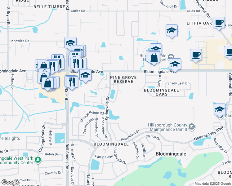 map of restaurants, bars, coffee shops, grocery stores, and more near 3609 Pine Knot Drive in Valrico