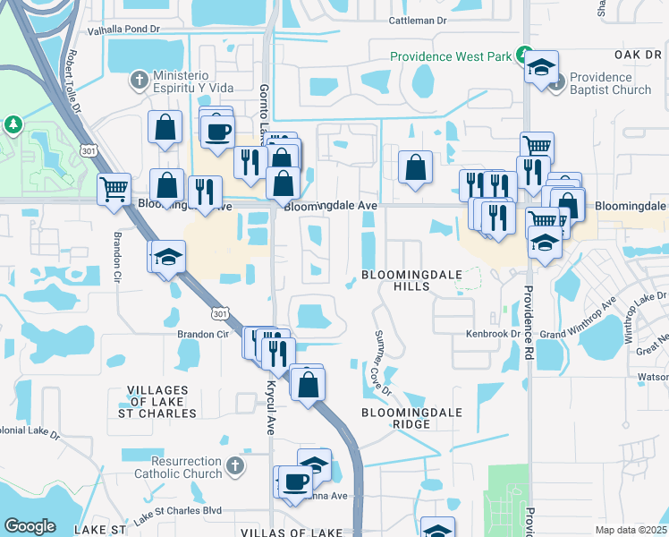 map of restaurants, bars, coffee shops, grocery stores, and more near 6441 Osprey Lake Circle in Riverview
