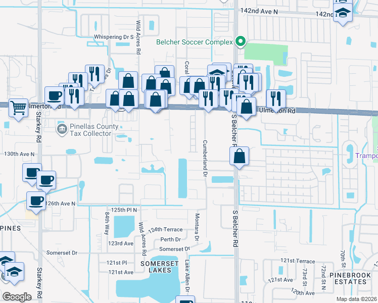 map of restaurants, bars, coffee shops, grocery stores, and more near 13048 Thoroughbred Loop in Largo