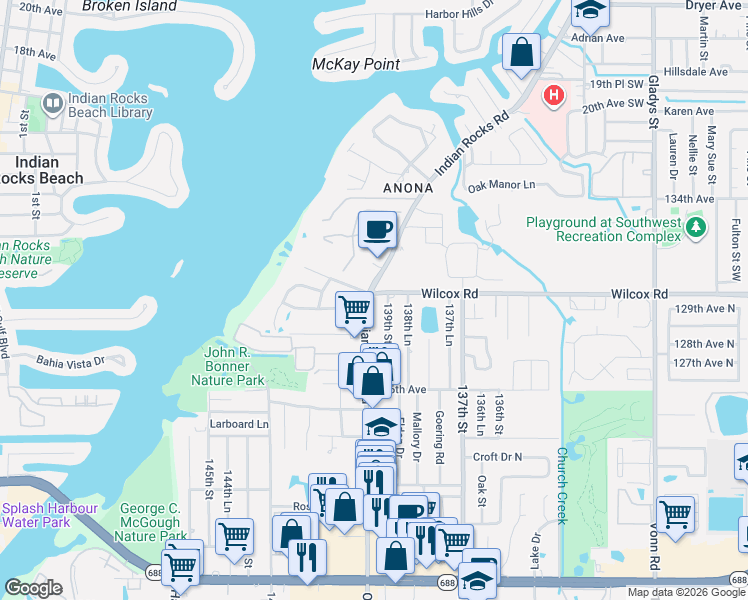 map of restaurants, bars, coffee shops, grocery stores, and more near 13900 Wilcox Road in Largo