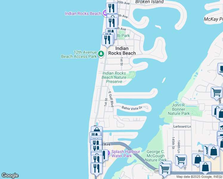 map of restaurants, bars, coffee shops, grocery stores, and more near 825B East Gulf Boulevard in Indian Rocks Beach