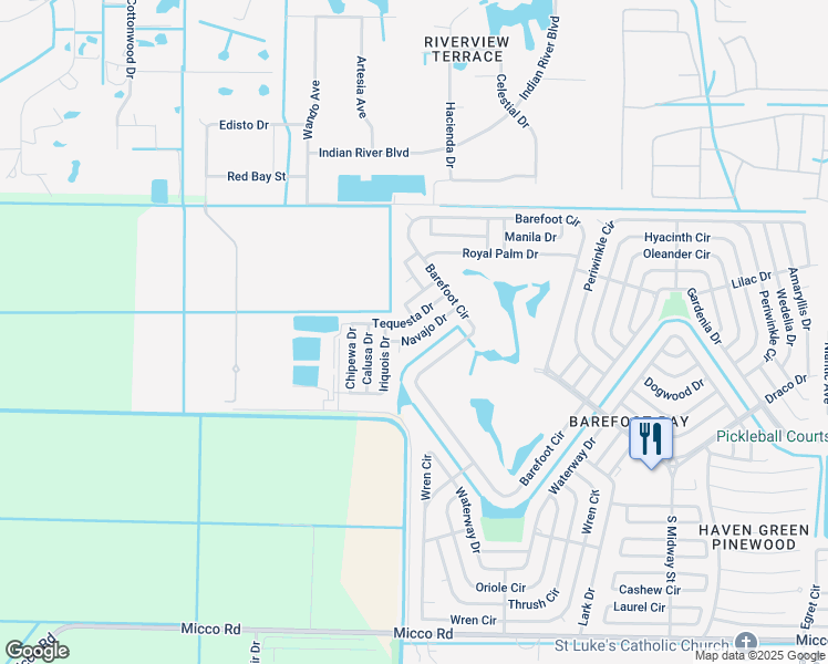 map of restaurants, bars, coffee shops, grocery stores, and more near 1116 Navajo Drive in Sebastian