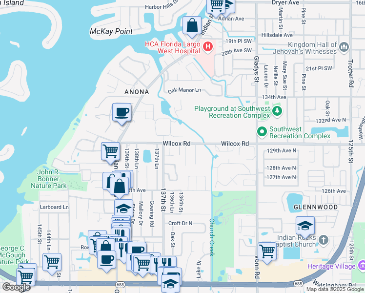map of restaurants, bars, coffee shops, grocery stores, and more near 12908 Mia Circle in Largo