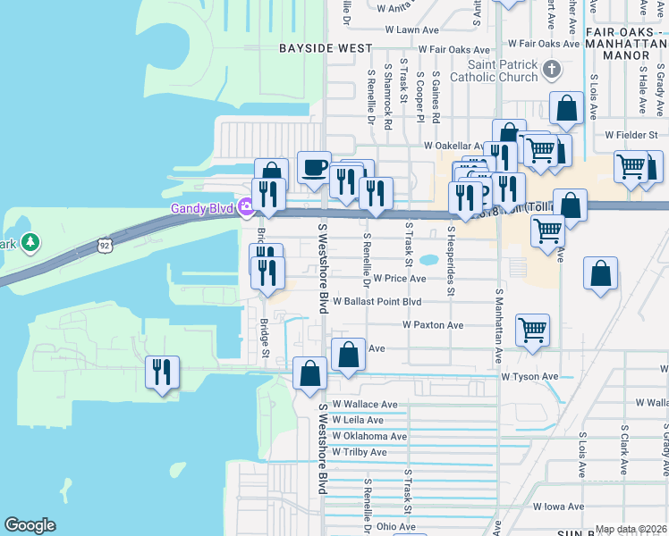 map of restaurants, bars, coffee shops, grocery stores, and more near 4723 West Price Avenue in Tampa