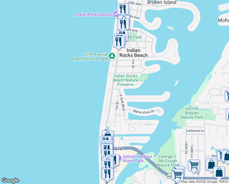 map of restaurants, bars, coffee shops, grocery stores, and more near 821 Gulf Boulevard in Indian Rocks Beach