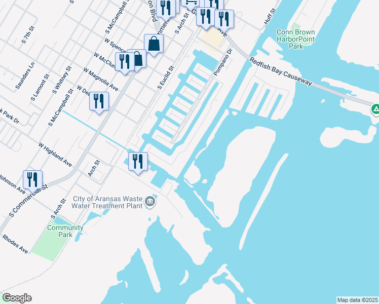 map of restaurants, bars, coffee shops, grocery stores, and more near 1055 Bay Street in Aransas Pass