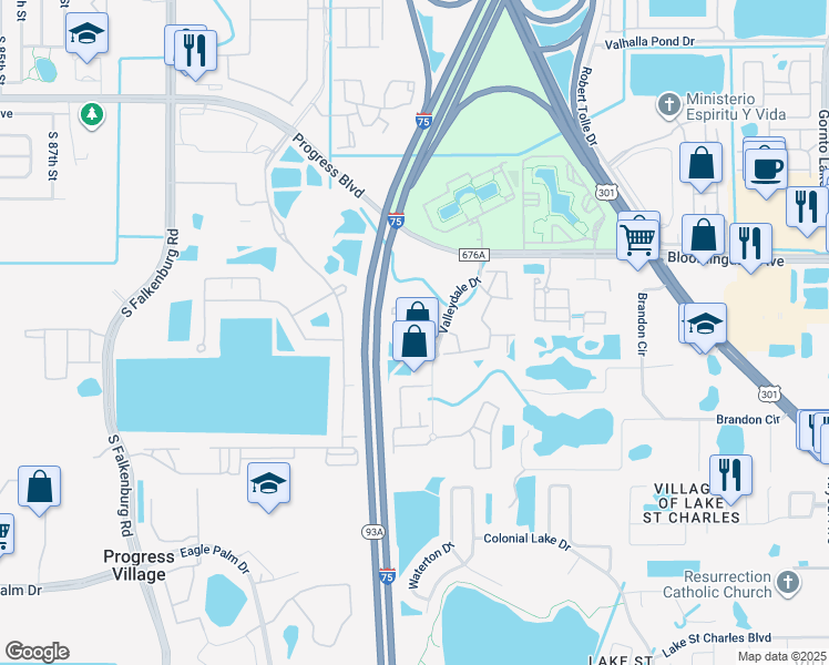 map of restaurants, bars, coffee shops, grocery stores, and more near 9531 Newdale Way in Riverview
