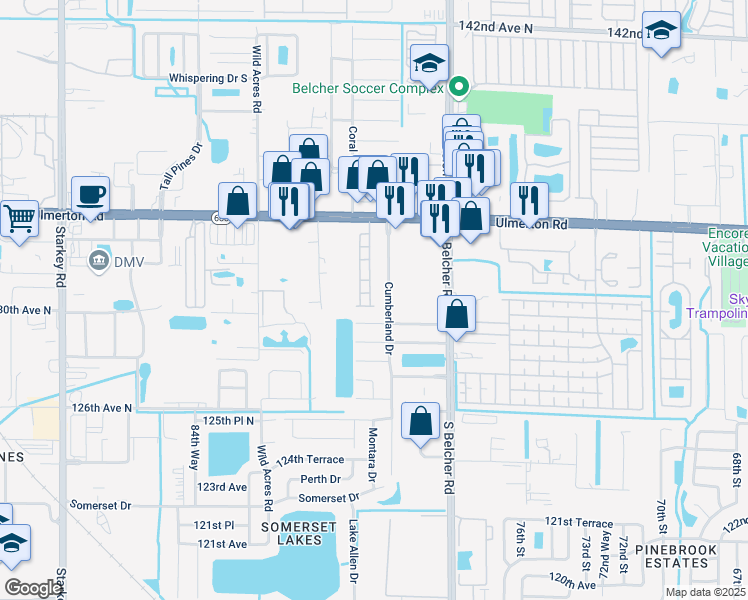map of restaurants, bars, coffee shops, grocery stores, and more near 13049 Thoroughbred Loop in Largo