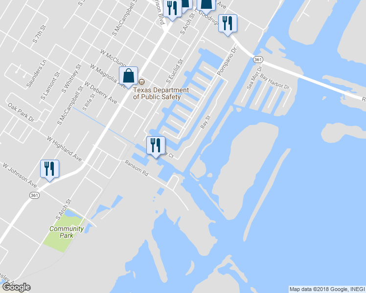 map of restaurants, bars, coffee shops, grocery stores, and more near 1126 Bay Street in Aransas Pass