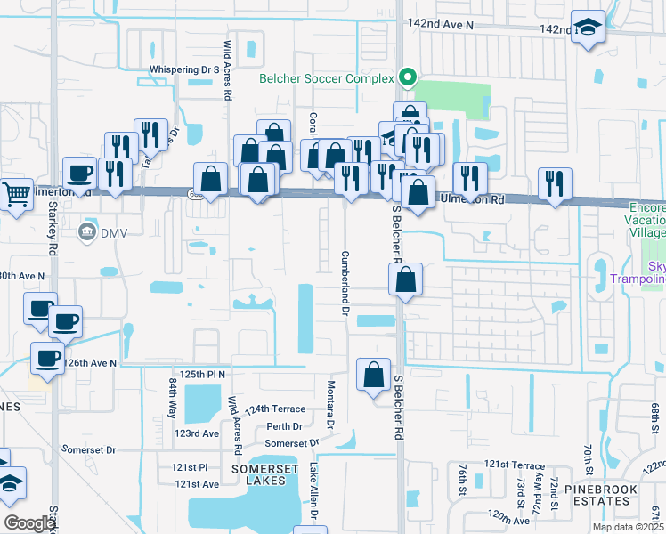map of restaurants, bars, coffee shops, grocery stores, and more near 13049 Thoroughbred Loop in Largo