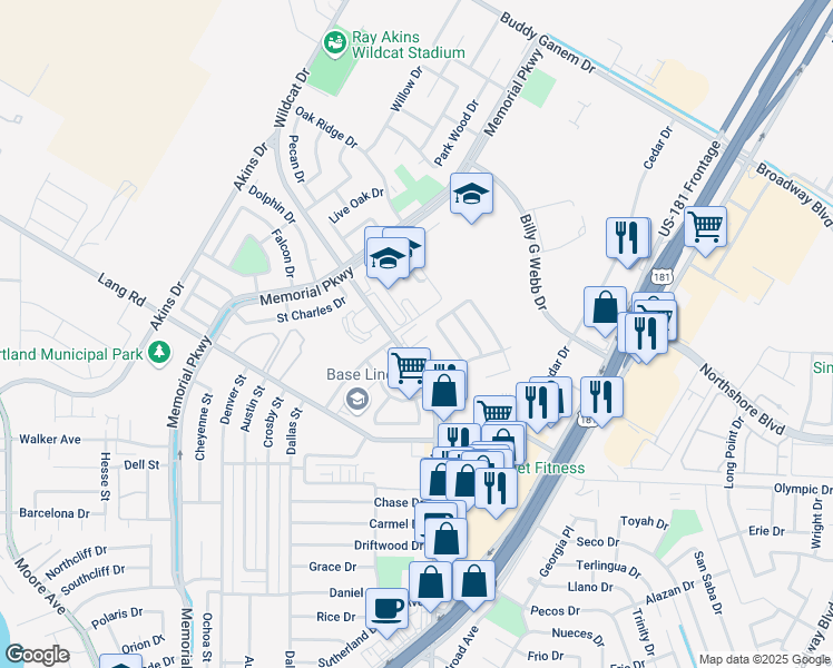 map of restaurants, bars, coffee shops, grocery stores, and more near 4100 Wildcat Drive in Portland