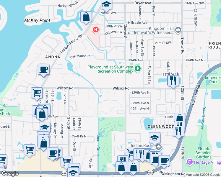 map of restaurants, bars, coffee shops, grocery stores, and more near 3202 Whispering Palms Place Southwest in Largo