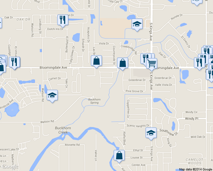 map of restaurants, bars, coffee shops, grocery stores, and more near 1417 Saddle Gold Court in Brandon