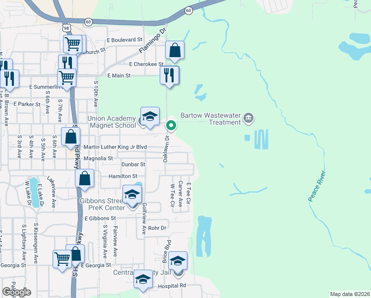 map of restaurants, bars, coffee shops, grocery stores, and more near 2383 Booker Street in Bartow