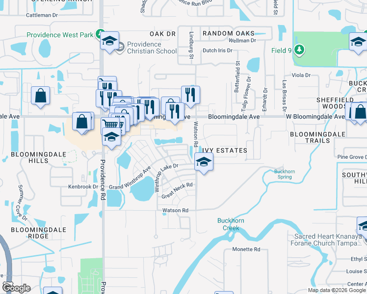 map of restaurants, bars, coffee shops, grocery stores, and more near 11343 Emerson Lake Drive in Riverview