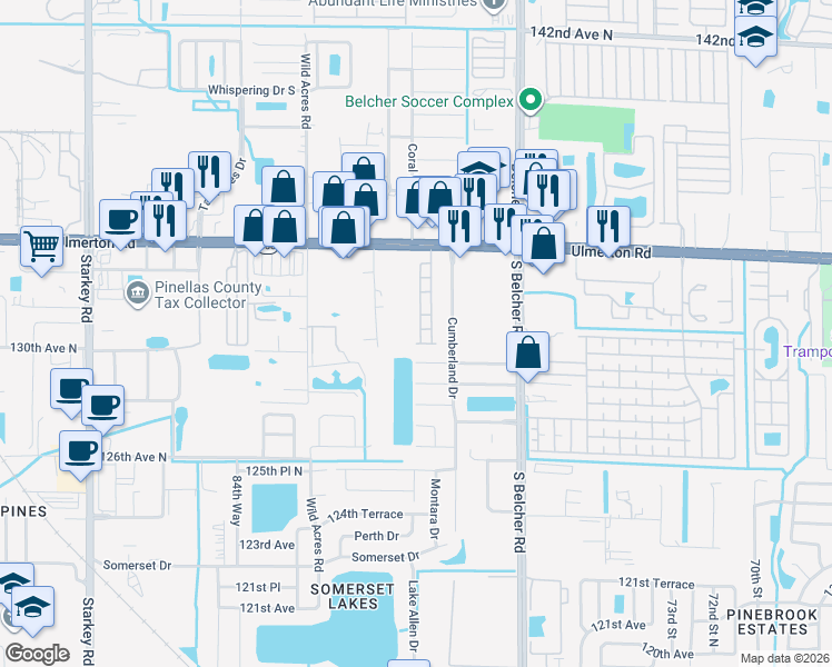 map of restaurants, bars, coffee shops, grocery stores, and more near 13048 Thoroughbred Loop in Largo