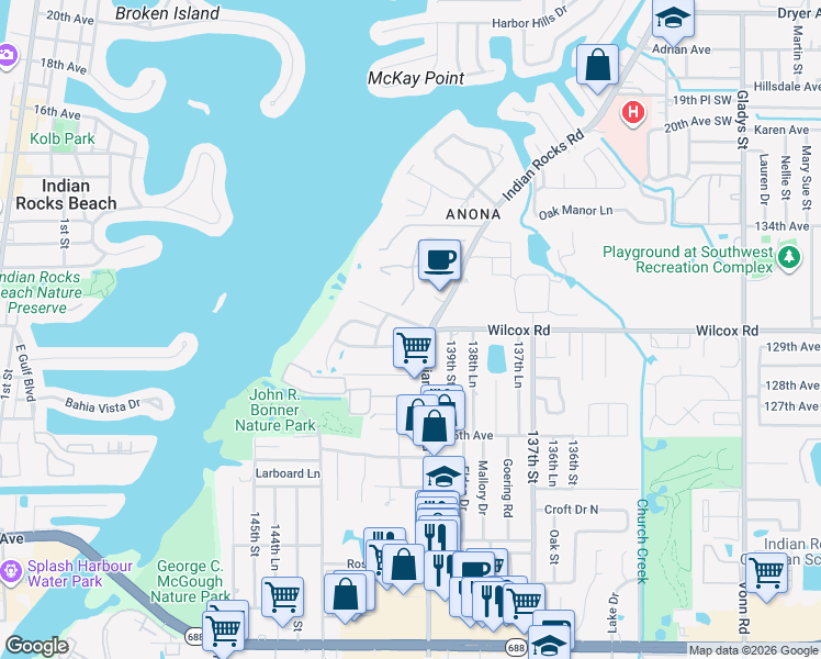 map of restaurants, bars, coffee shops, grocery stores, and more near 14005 Silver Oak Circle in Largo