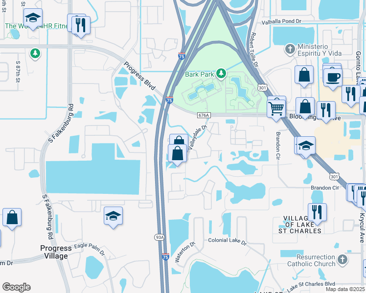 map of restaurants, bars, coffee shops, grocery stores, and more near 9531 Newdale Way in Riverview
