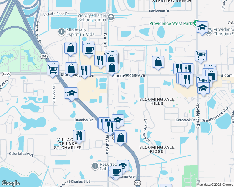 map of restaurants, bars, coffee shops, grocery stores, and more near 6213 Osprey Lake Circle in Riverview