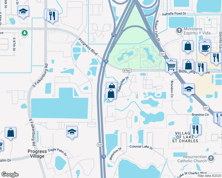 map of restaurants, bars, coffee shops, grocery stores, and more near 9531 Newdale Way in Riverview