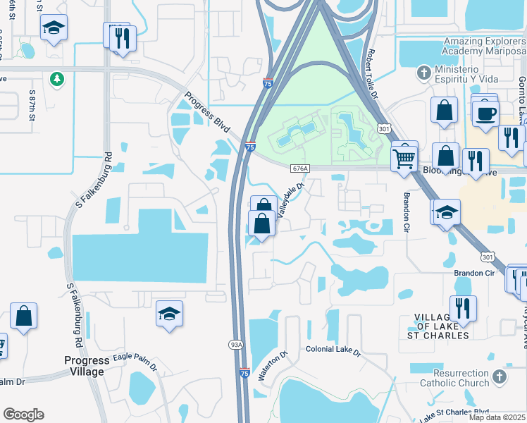 map of restaurants, bars, coffee shops, grocery stores, and more near 9531 Newdale Way in Riverview