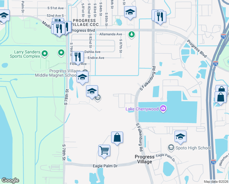 map of restaurants, bars, coffee shops, grocery stores, and more near 8326 Red Spruce Avenue in Riverview