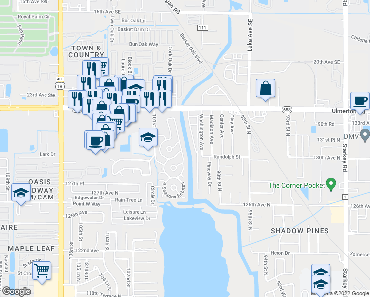 map of restaurants, bars, coffee shops, grocery stores, and more near 394 4 Seasons Estates in Largo