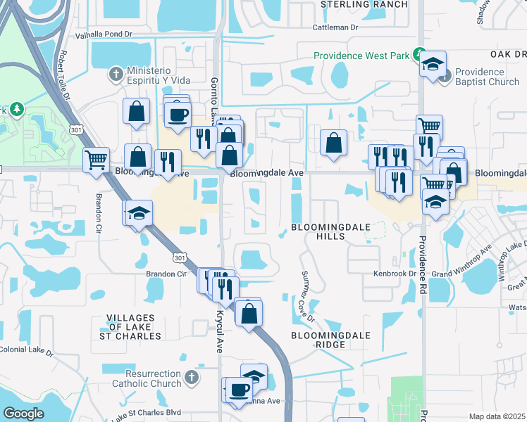map of restaurants, bars, coffee shops, grocery stores, and more near 6441 Osprey Lake Circle in Riverview