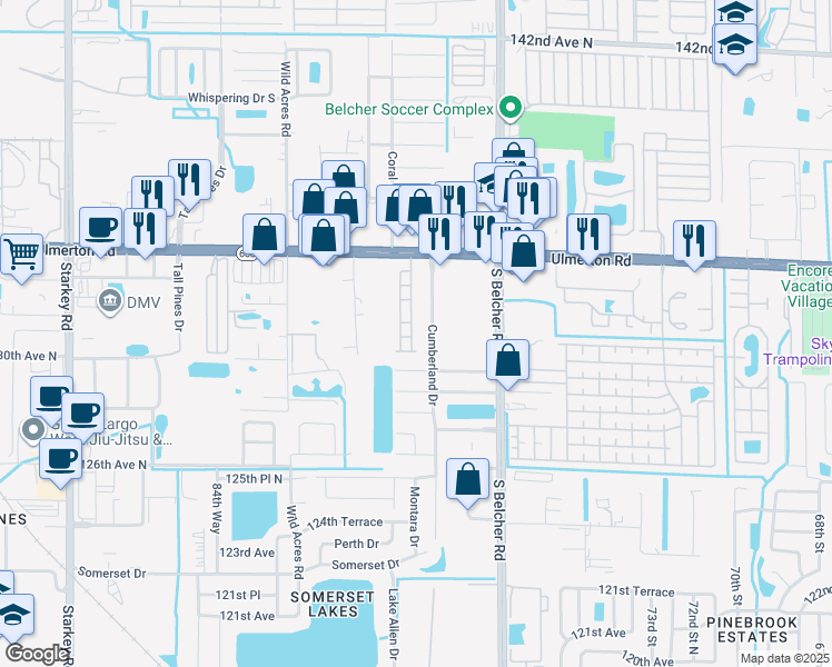 map of restaurants, bars, coffee shops, grocery stores, and more near 13125 Thoroughbred Loop in Largo