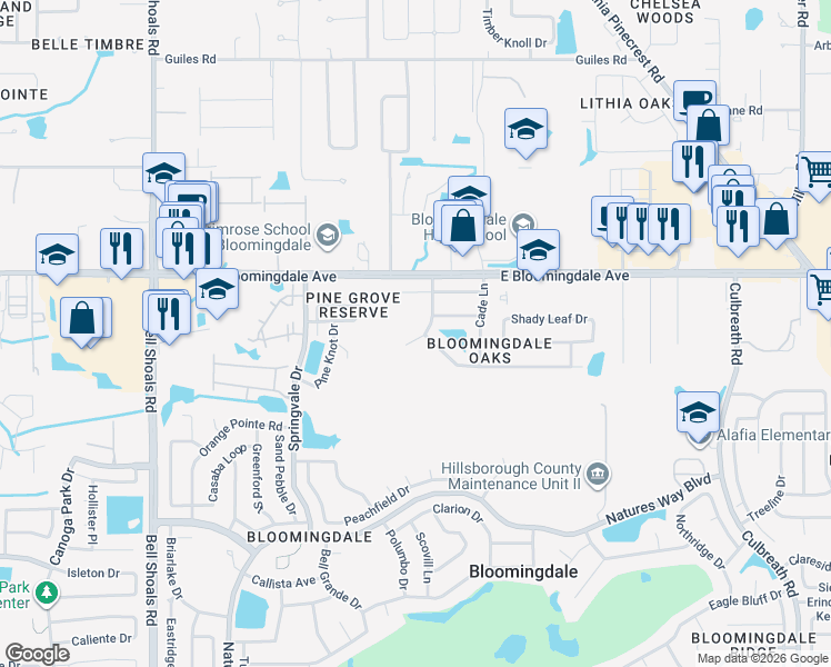 map of restaurants, bars, coffee shops, grocery stores, and more near 3415 Bloomingdale Oaks Drive in Valrico
