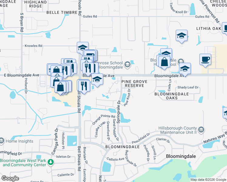 map of restaurants, bars, coffee shops, grocery stores, and more near 3441 Timber Run Drive in Valrico