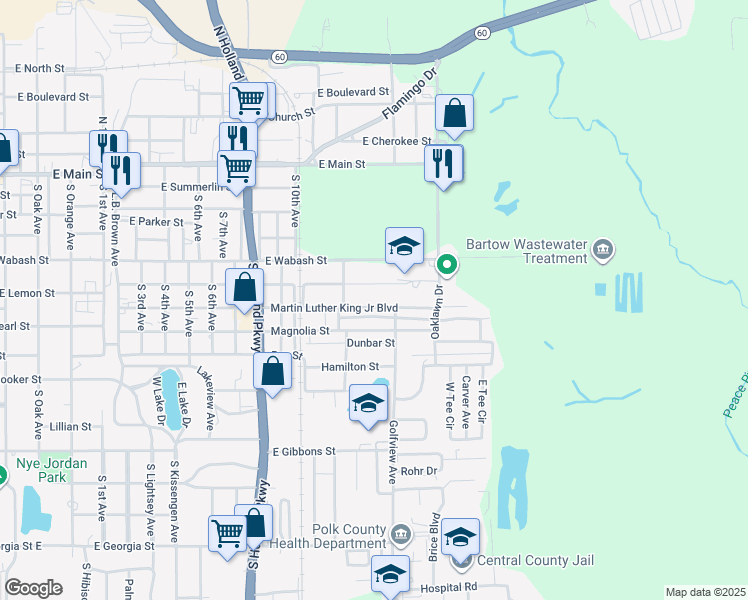 map of restaurants, bars, coffee shops, grocery stores, and more near 2051 Macon Street in Bartow